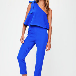BRAND NEW- Blue one shoulder bow jumpsuit